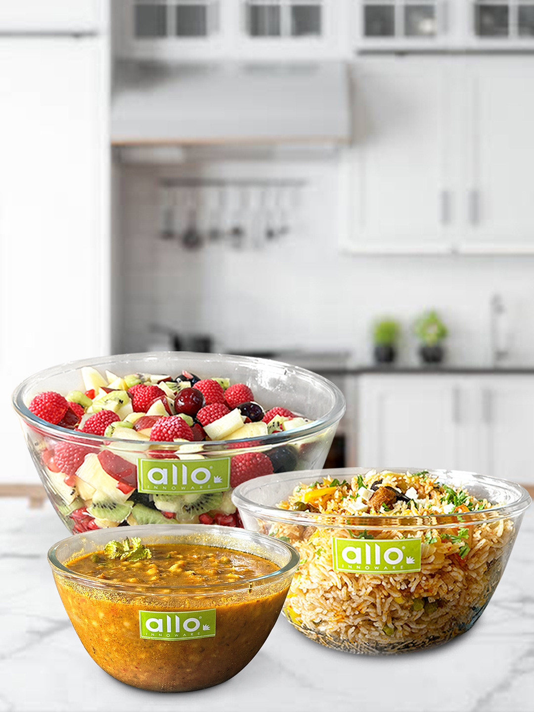 Allo Glass Mixing & Serving Bowl, Oven & Microwave & Dishwasher Safe (1600, 2100, 2700)ML