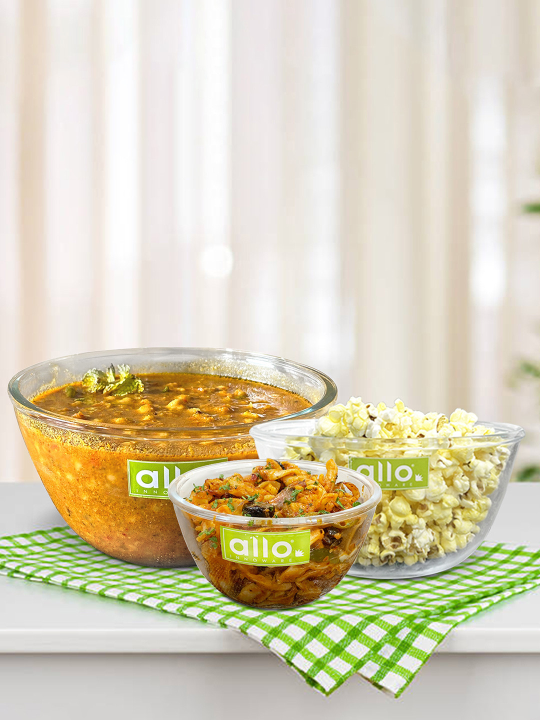 Allo Glass Mixing & Serving Bowl, Oven & Microwave & Dishwasher Safe (500, 1000, 1600)ML