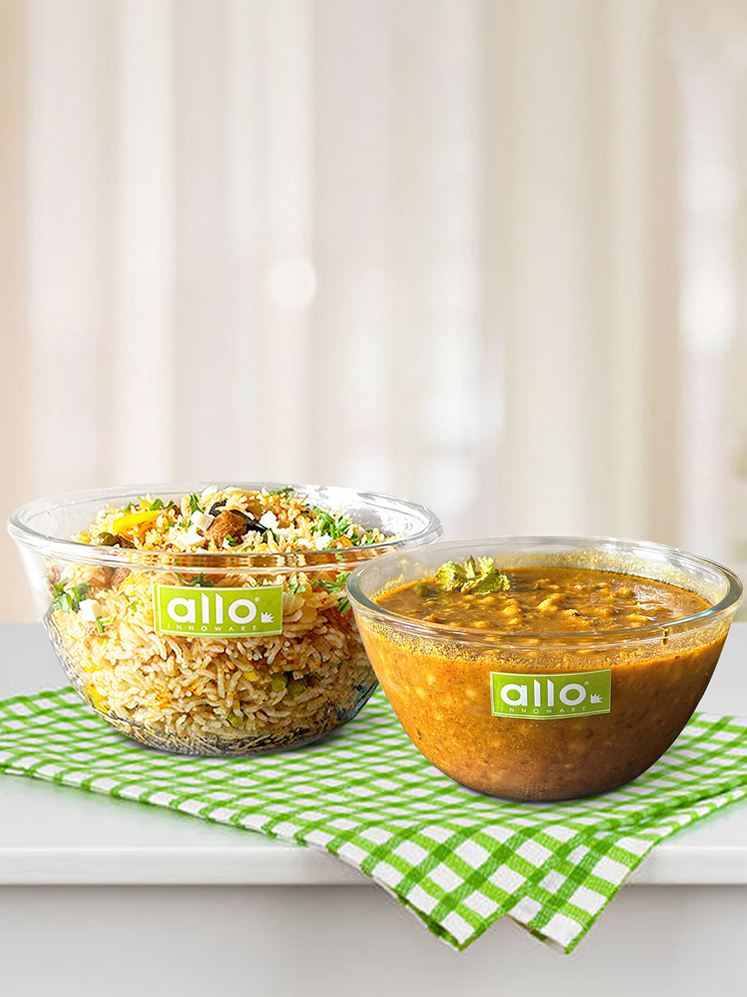 Allo Glass Mixing & Serving Bowl, Oven & Microwave Safe & Dishwasher Safe (1600ML, 2100ML)