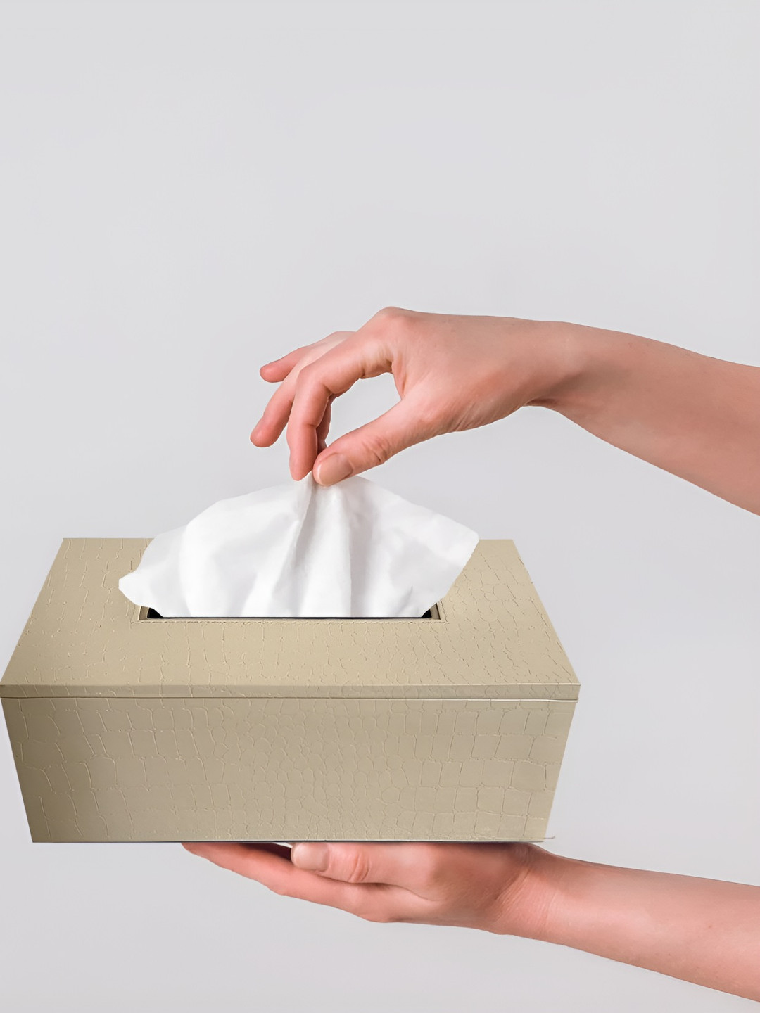 CasaGold Cream PU Leather Tissue Paper Holder Box