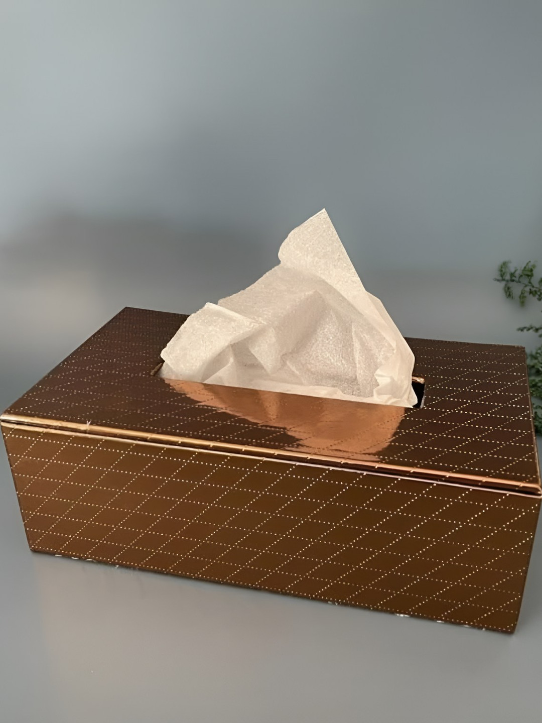 CasaGold Copper Checked Wooden Tissue Holder