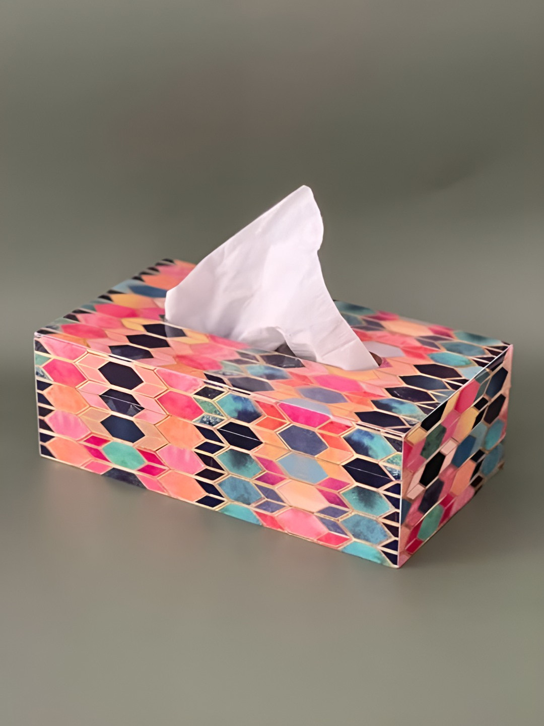 CasaGold Pink & Blue Printed Wooden Tissue Box Holder