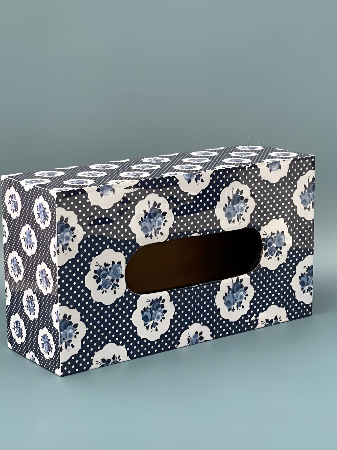 CasaGold Blue Textured Wooden Tissue Box Holder