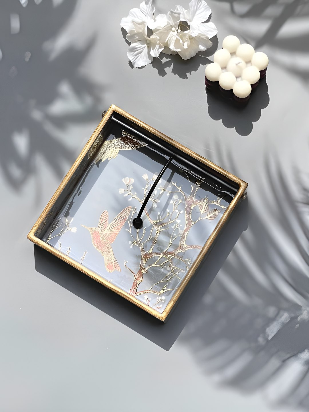 CasaGold Grey Printed Square Wooden Tissue Holder Tray