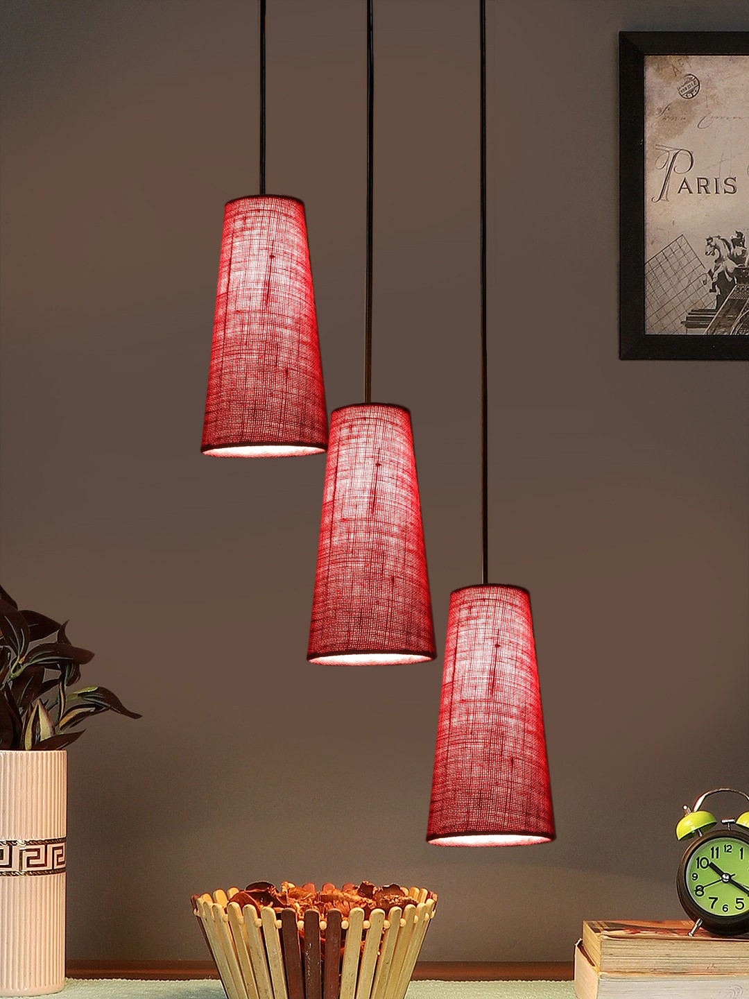 Devansh Maroon & Black 3 piece Adjustable Textured Ceiling Lamps
