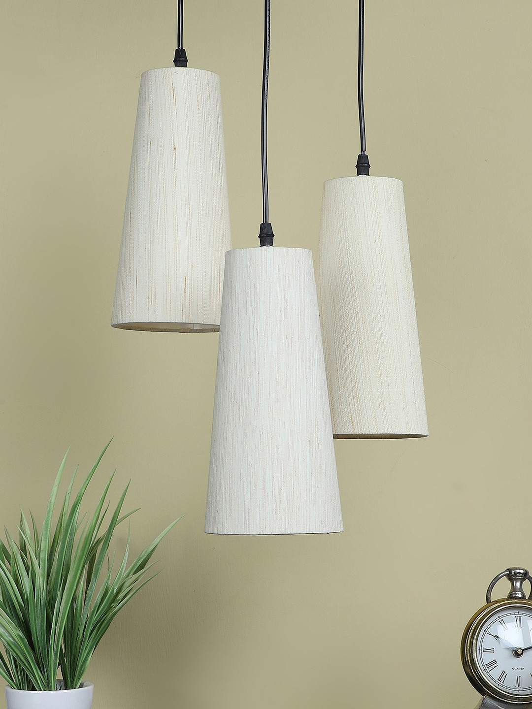 Devansh Off White & Black 3 Pieces Textured Ceiling Lamps