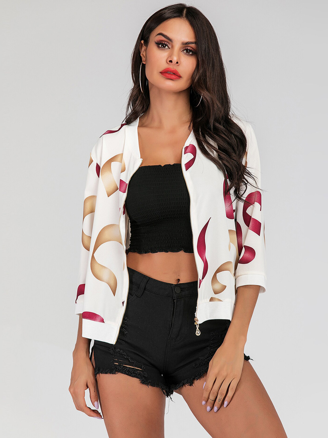 StyleCast White & Pink Abstract Printed Tailored Jacket