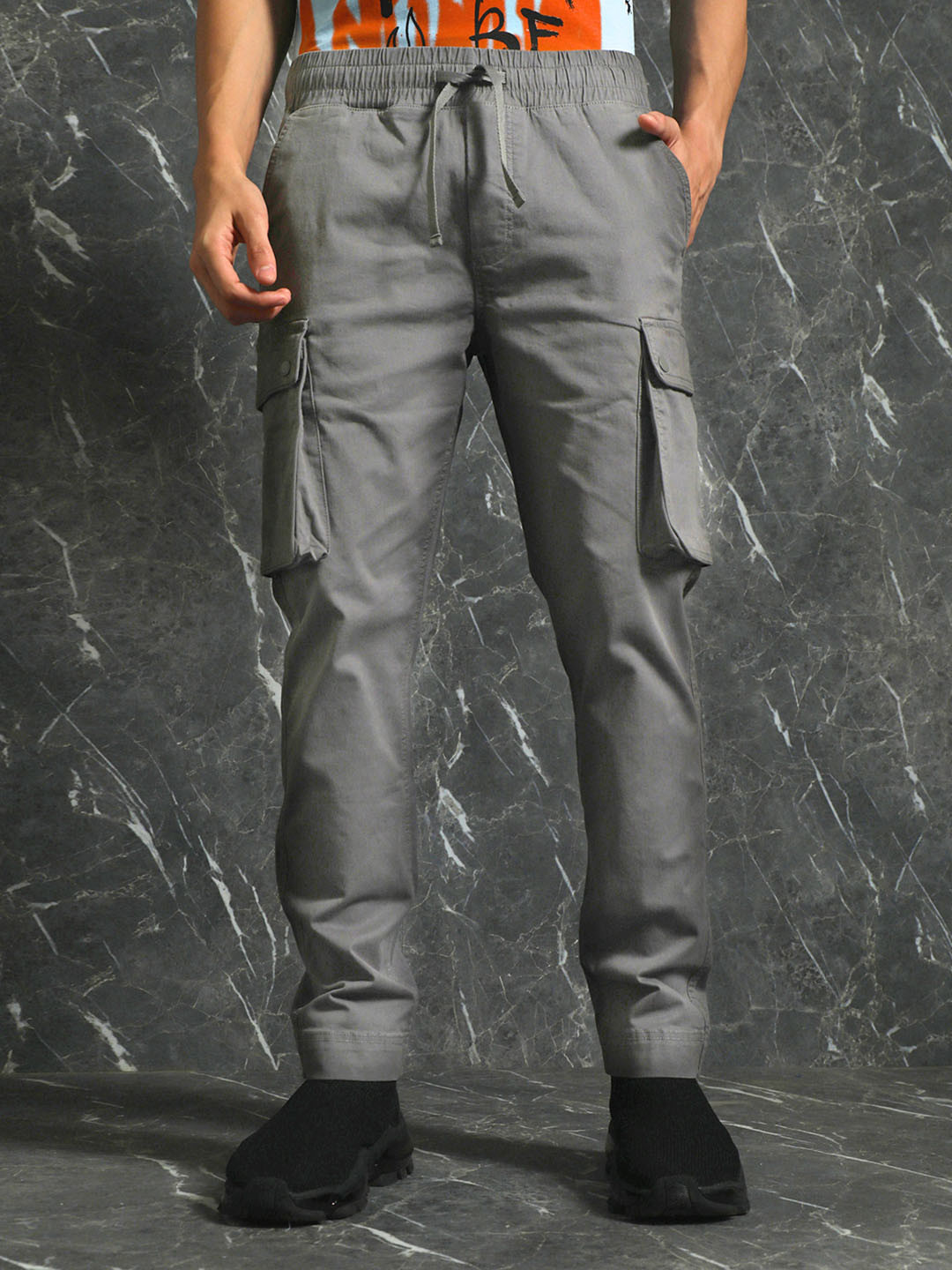 Breakbounce Men Grey Slim-Fit Mid-Rise Cotton Track Pants