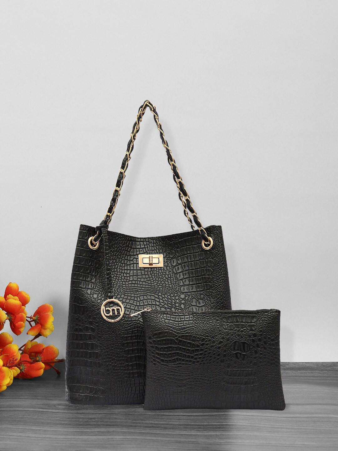 Bagsy Malone Textured Structured Shoulder Bag & Pouch