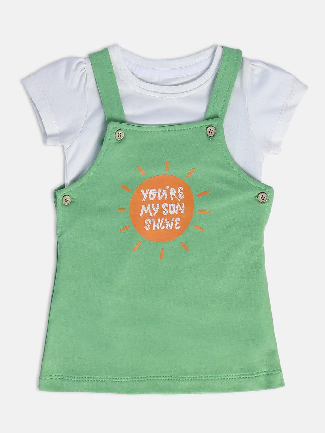 MINI KLUB Infant Girls Printed Cotton Pinafore With T-Shirt
