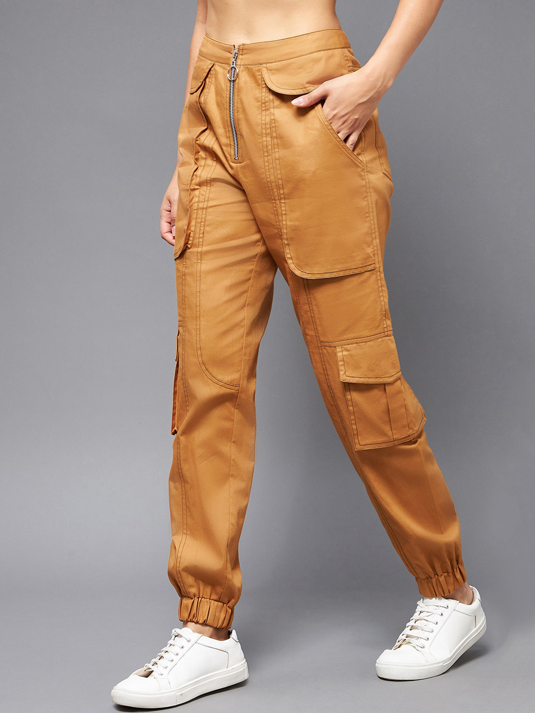 DressBerry Women Tan High-Rise Cargo