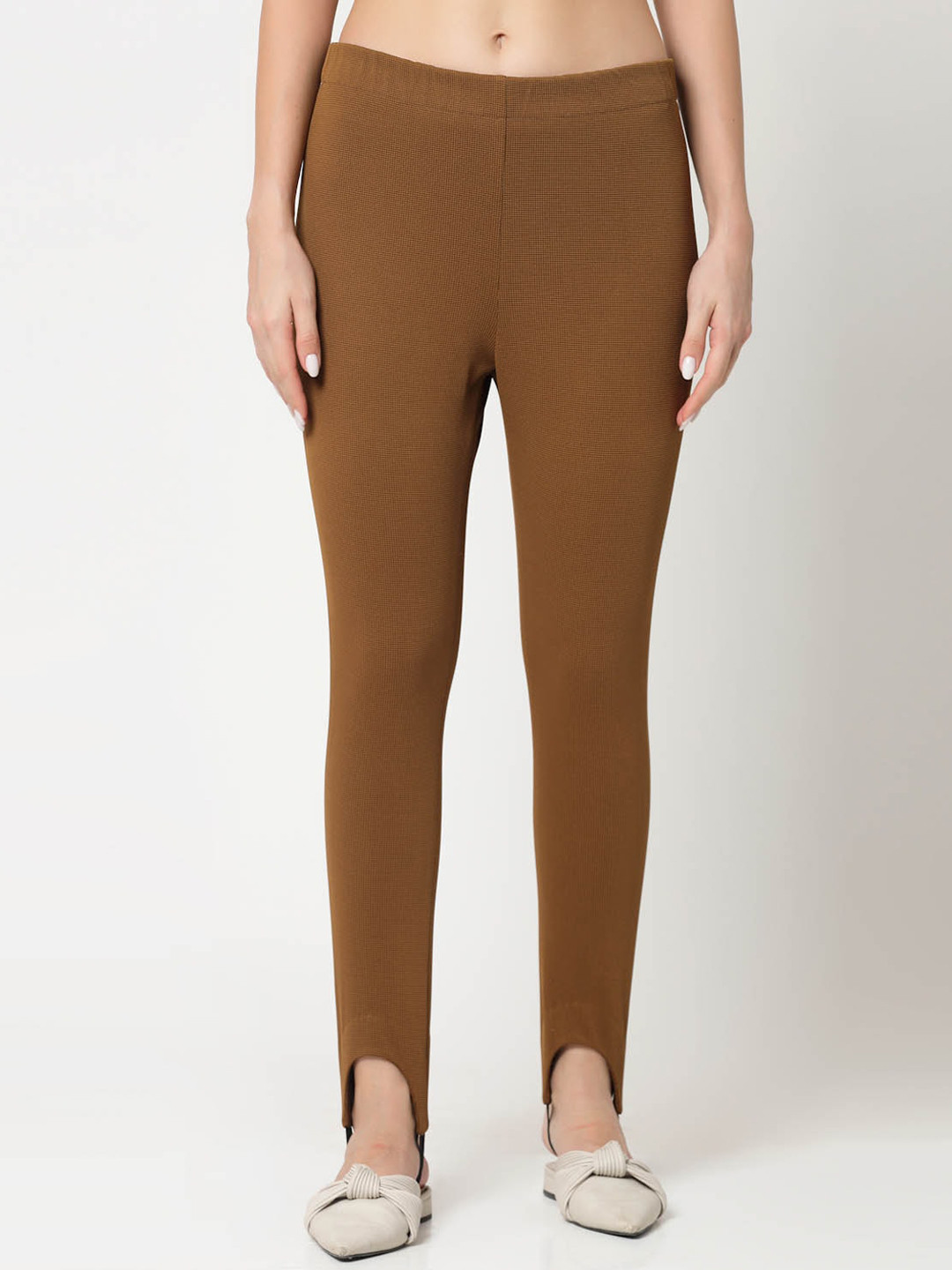 OFFICE & YOU Women Mid-Rise Acrylic Trousers With Foot Straps