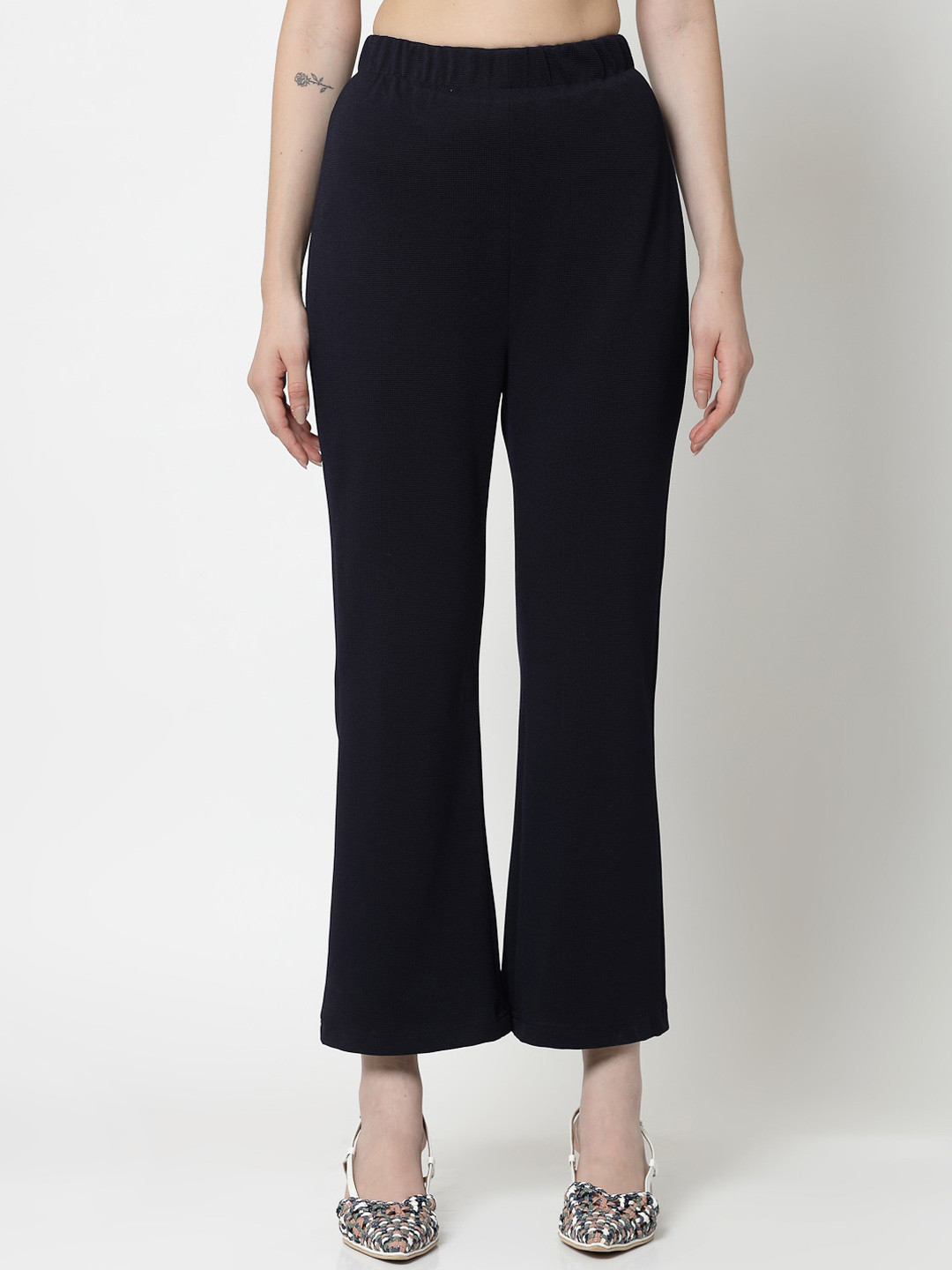 OFFICE & YOU Women Loose Fit Mid-Rise Easy Wash Acrylic Cropped Bootcut Trouser