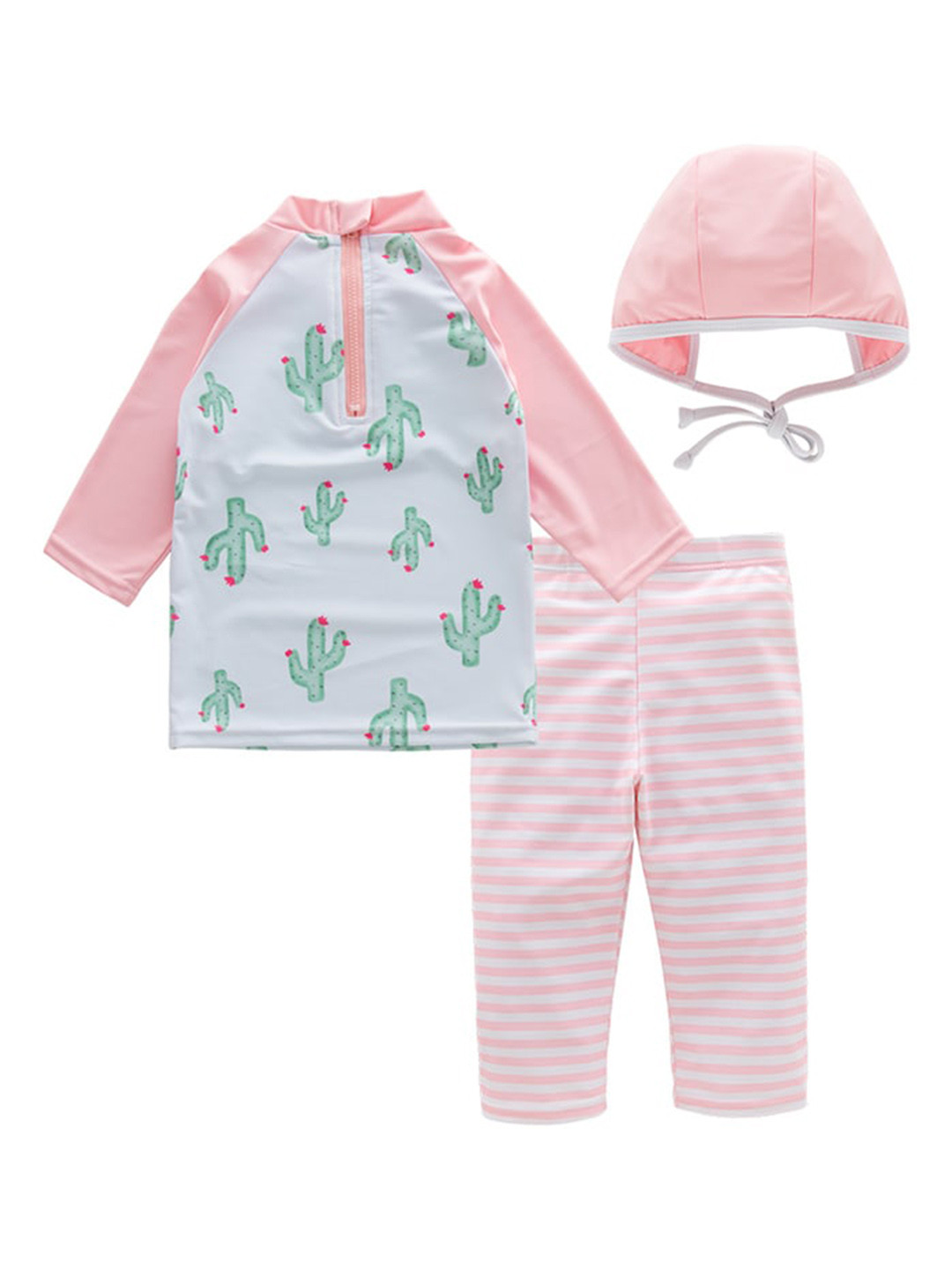 StyleCast Girls Pink & White Printed Cover-Up Swimwear WIth Cap