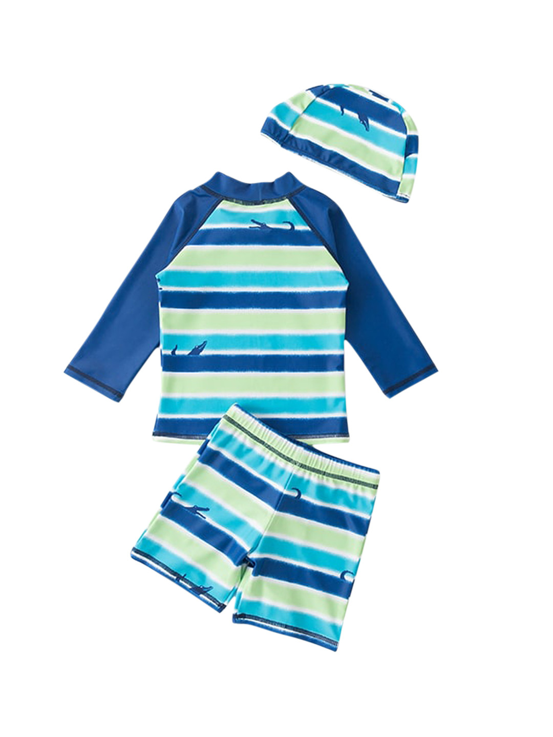 StyleCast Blue & Green Boys Striped Swim Set With Cap