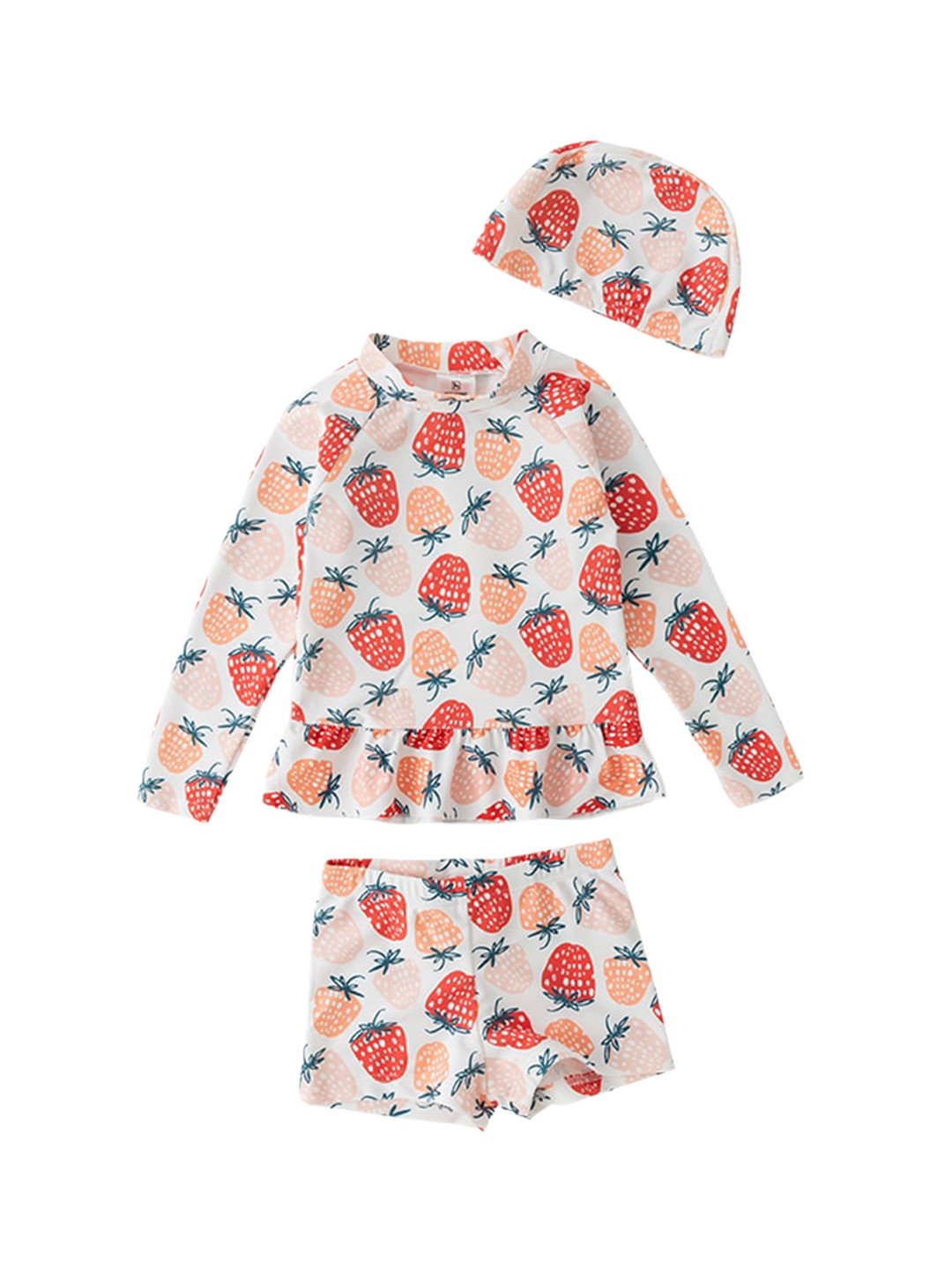 StyleCast Pink Girls Strawberry Printed Medium Coverage  Cover-Up Dress With Cap