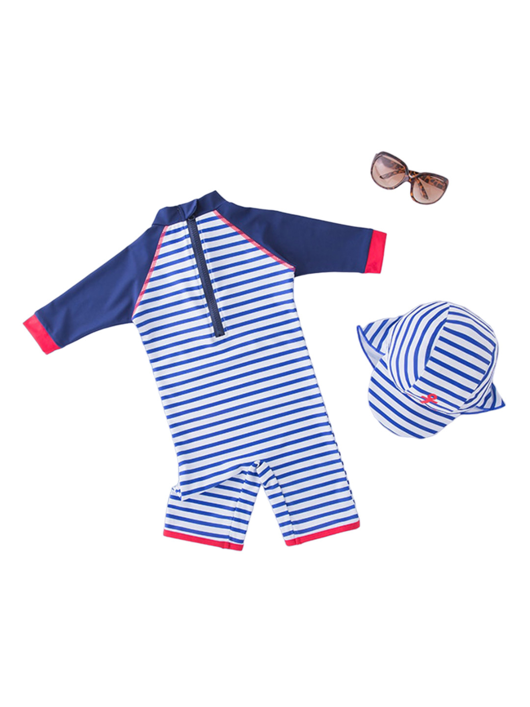 StyleCast Boys Blue & White Striped Bodysuit With Swim Cap