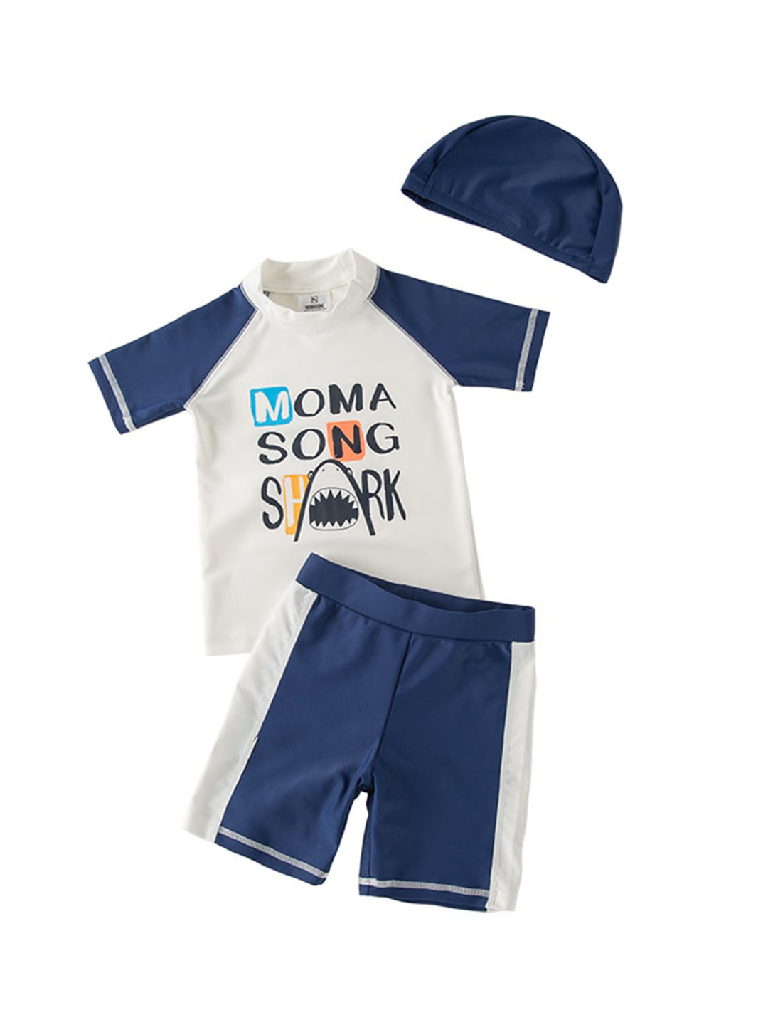 StyleCast Boys Navy Blue & White Colourblocked Swim Set With Swim Cap