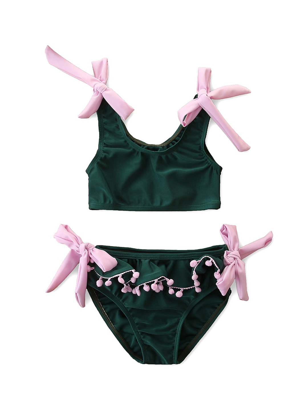 StyleCast Girls Green Pom-Pom Detailed Bikini Swimwear Set