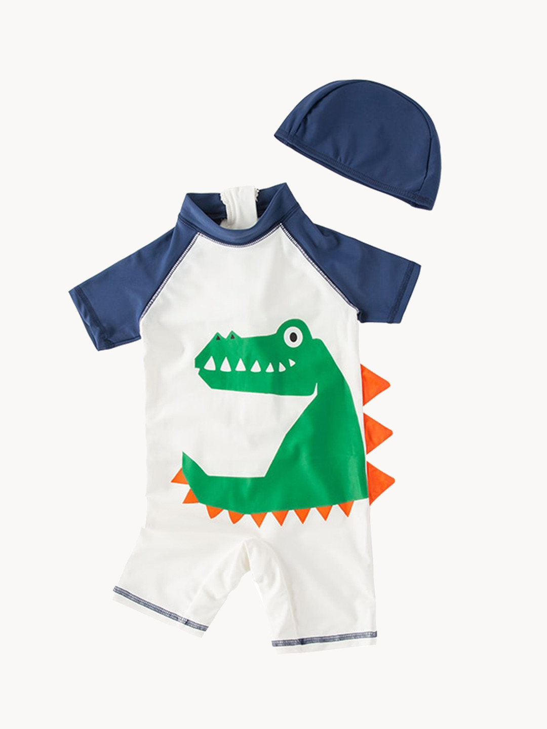 StyleCast Boys White Animal Printed Legsuit Swimwear With Cap