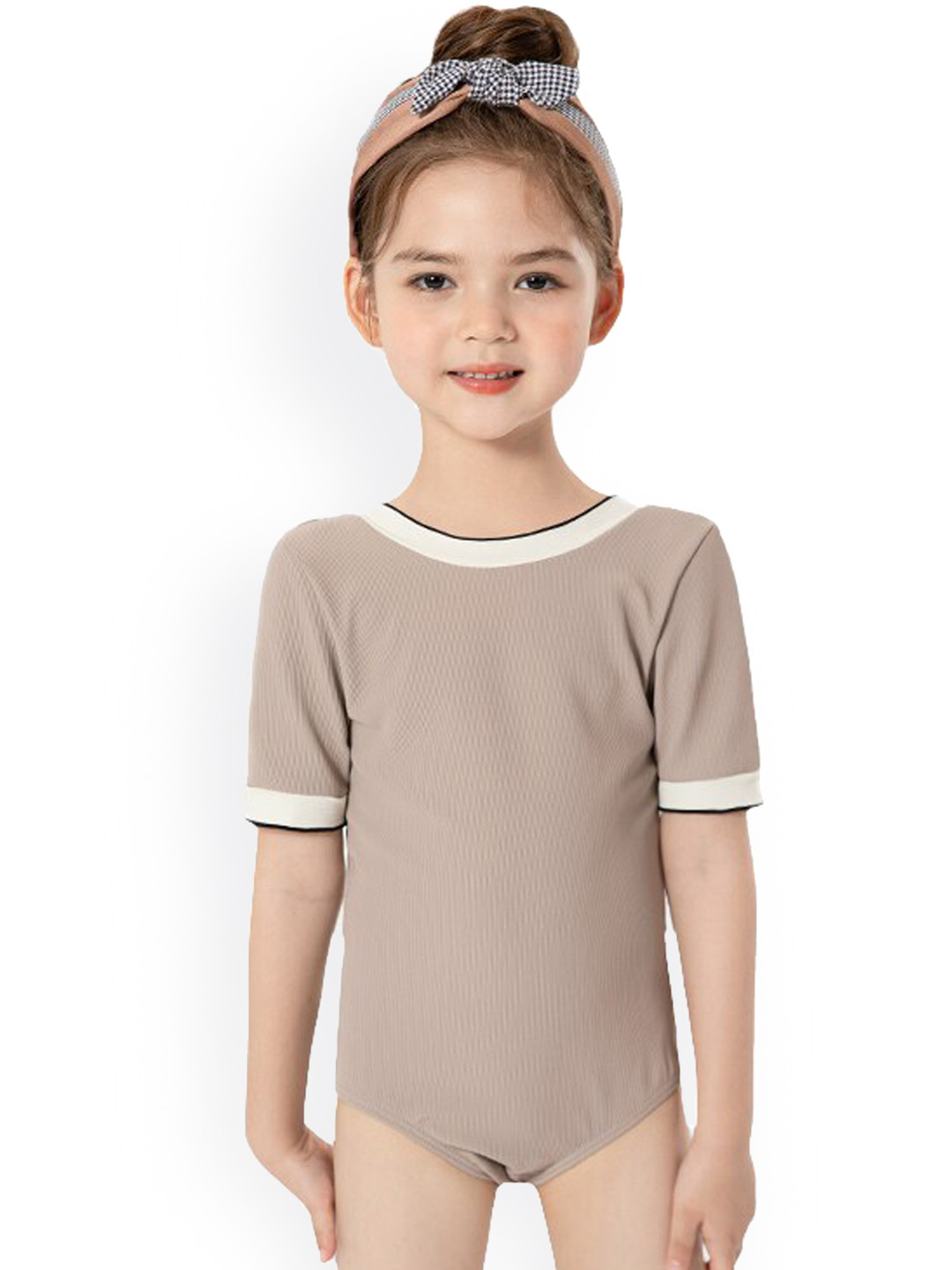 StyleCast Girls Beige-Coloured Medium Coverage Swimming Dress