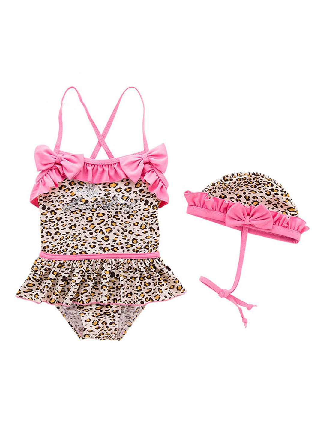 StyleCast Girls Pink & Beige Animal Skin Printed Swim Set