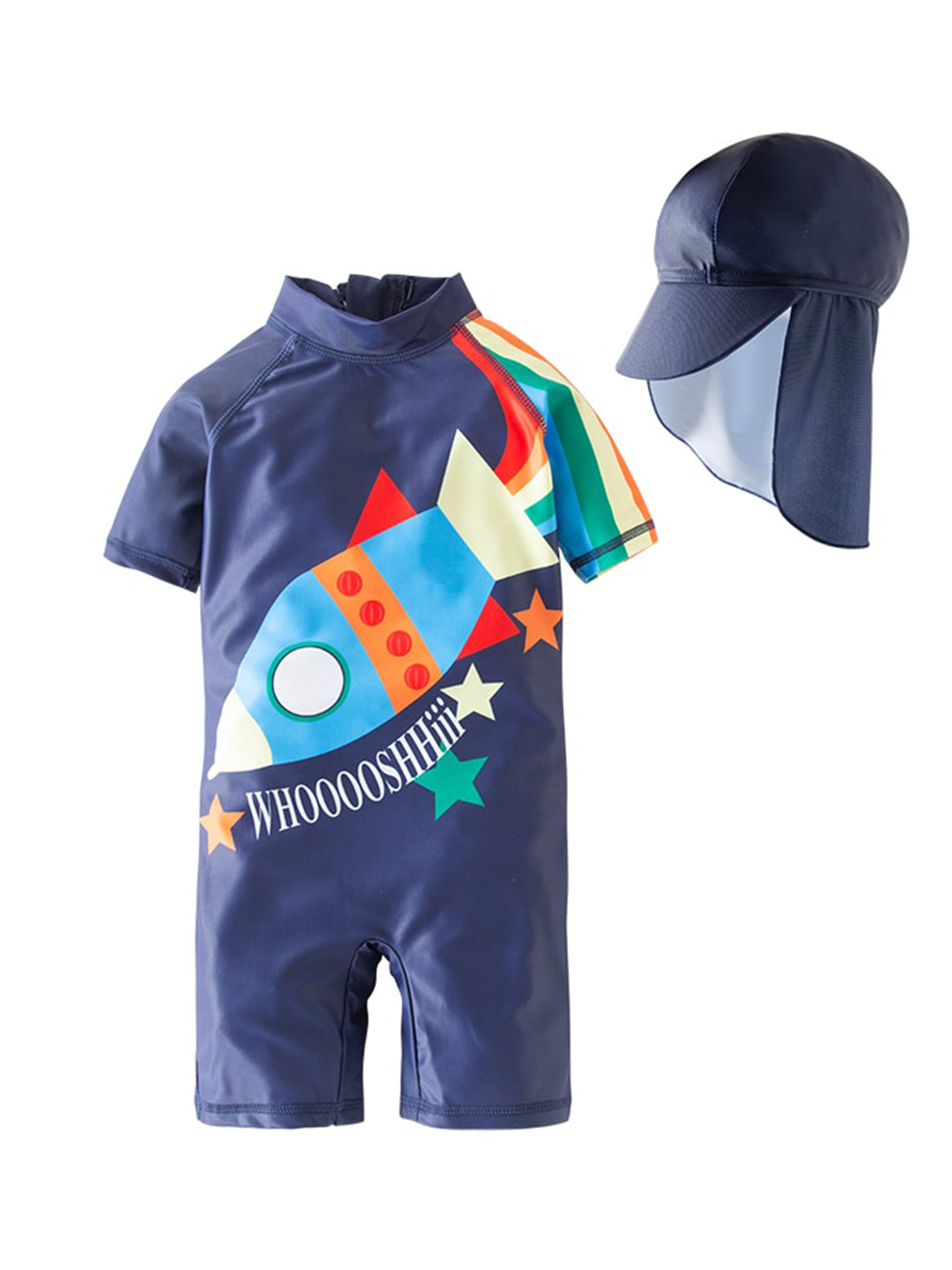 StyleCast Blue Infant Boys Printed Swim Legsuit With Cap