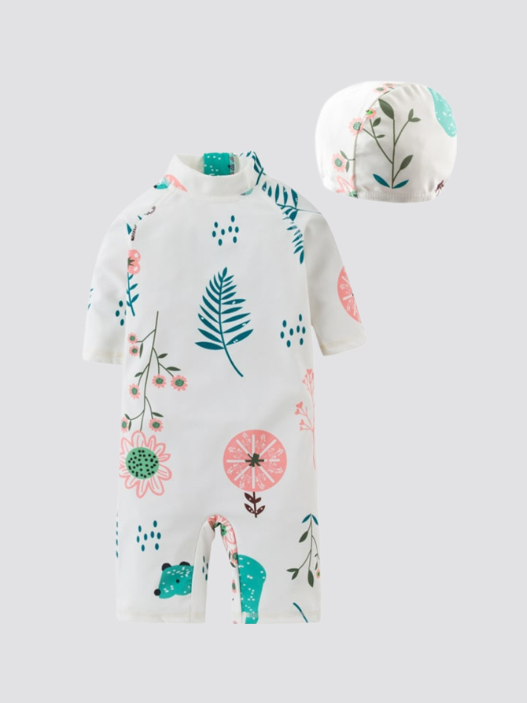 StyleCast Boys White Printed Full Coverage Bodysuit with Cap