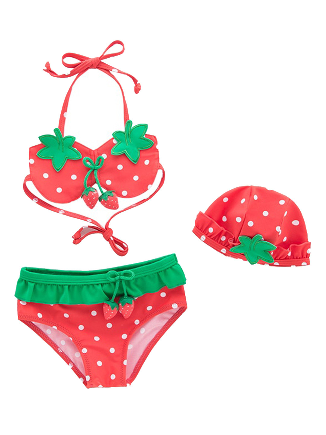 StyleCast Girls Red Printed Halter Neck Swim Bikini Set