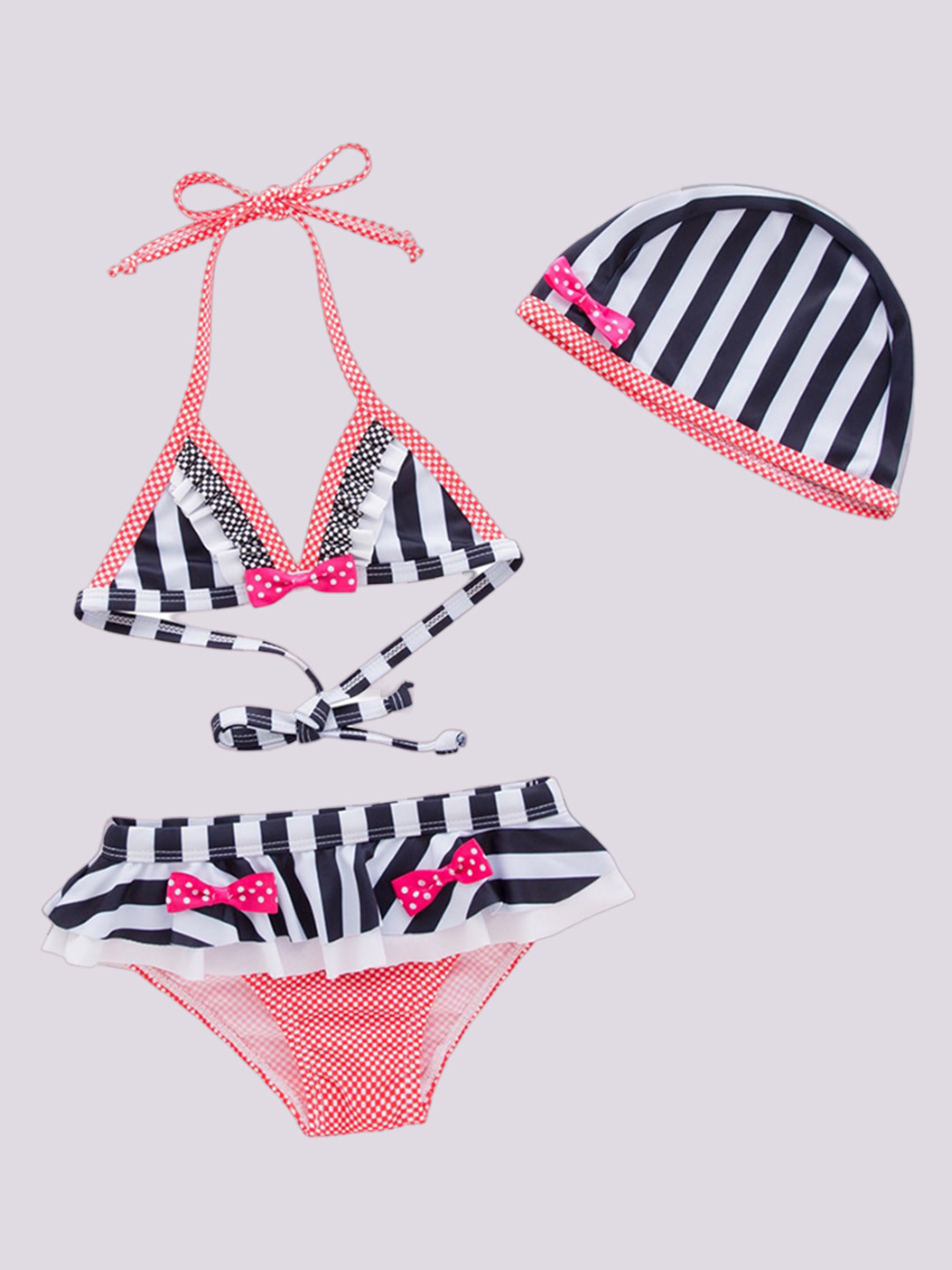 StyleCast Girls Black Striped Halter Neck Bikini Set
