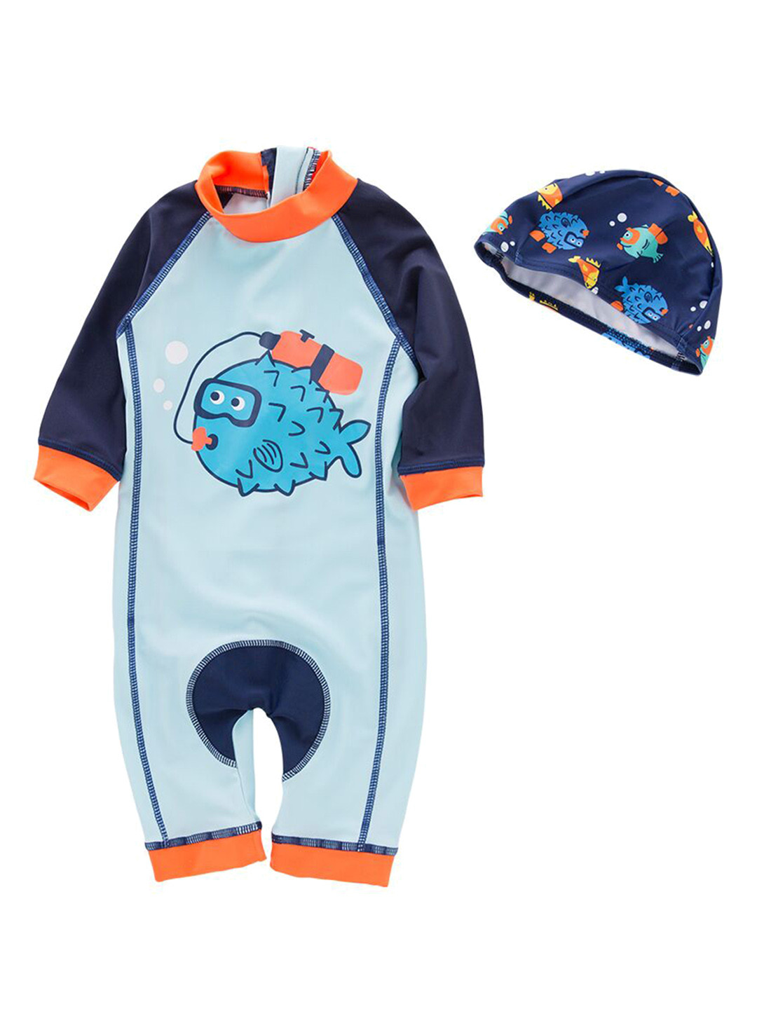 StyleCast Blue & Navy Blue Boys Graphic Printed Legsuit With Cap