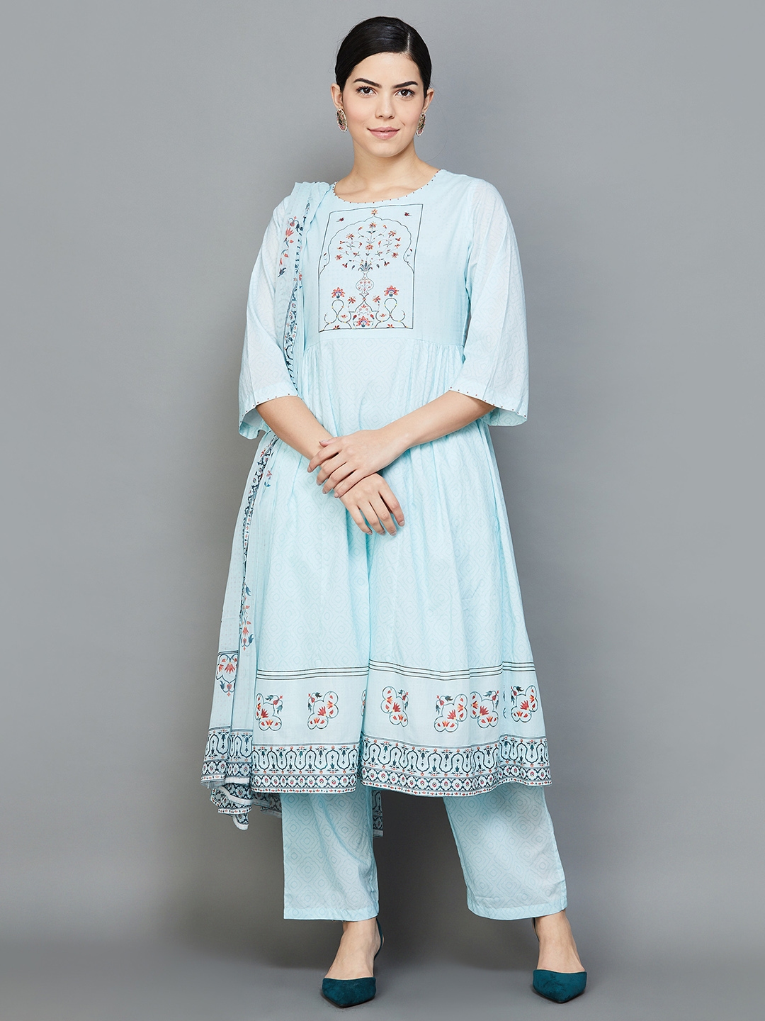 Melange floral print anarkali kurta shop