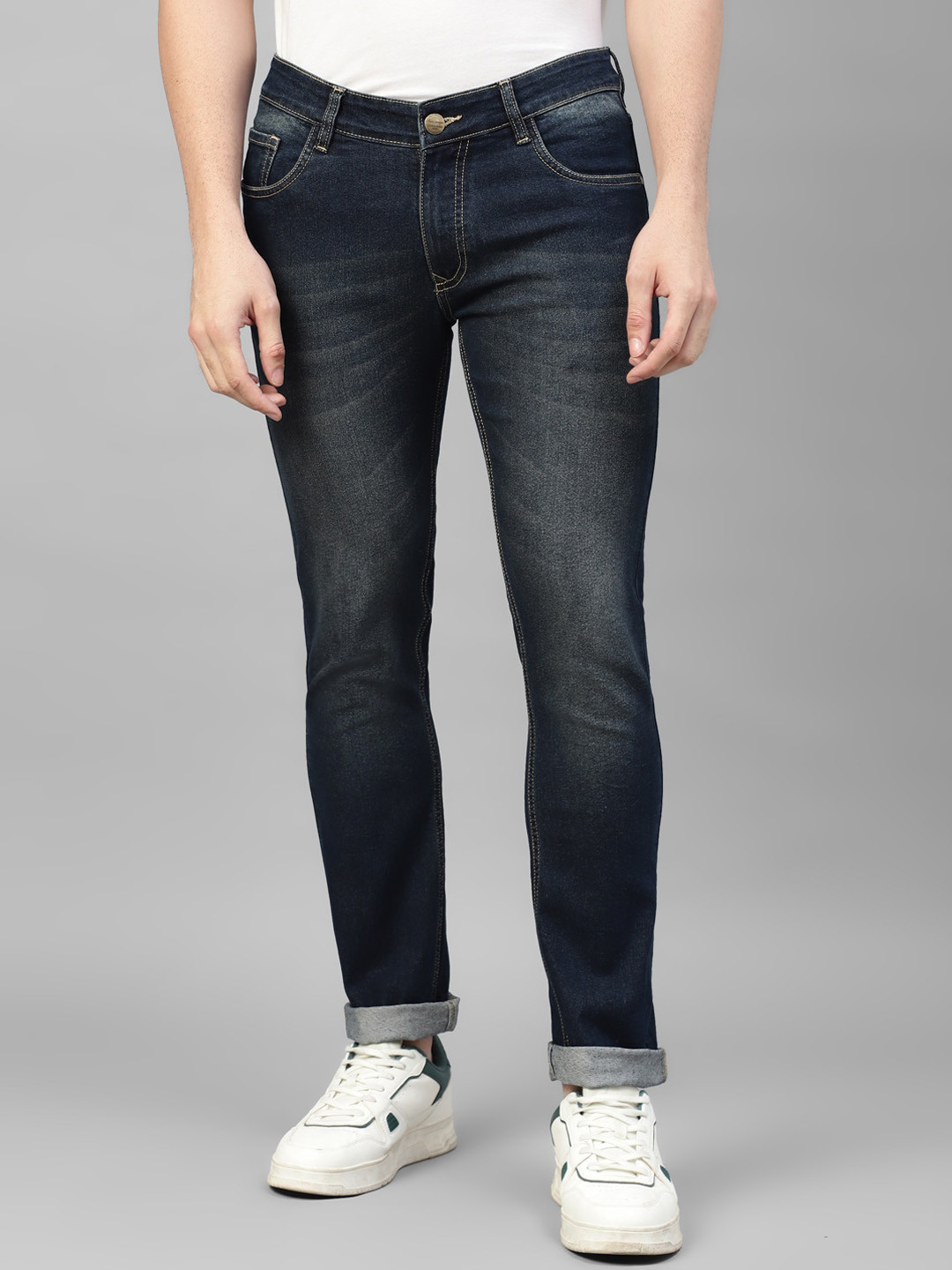 Allen Cooper Men Slim Fit Mid-Rise Dark Shade Light Fade Clean Look Stretchable Jeans
