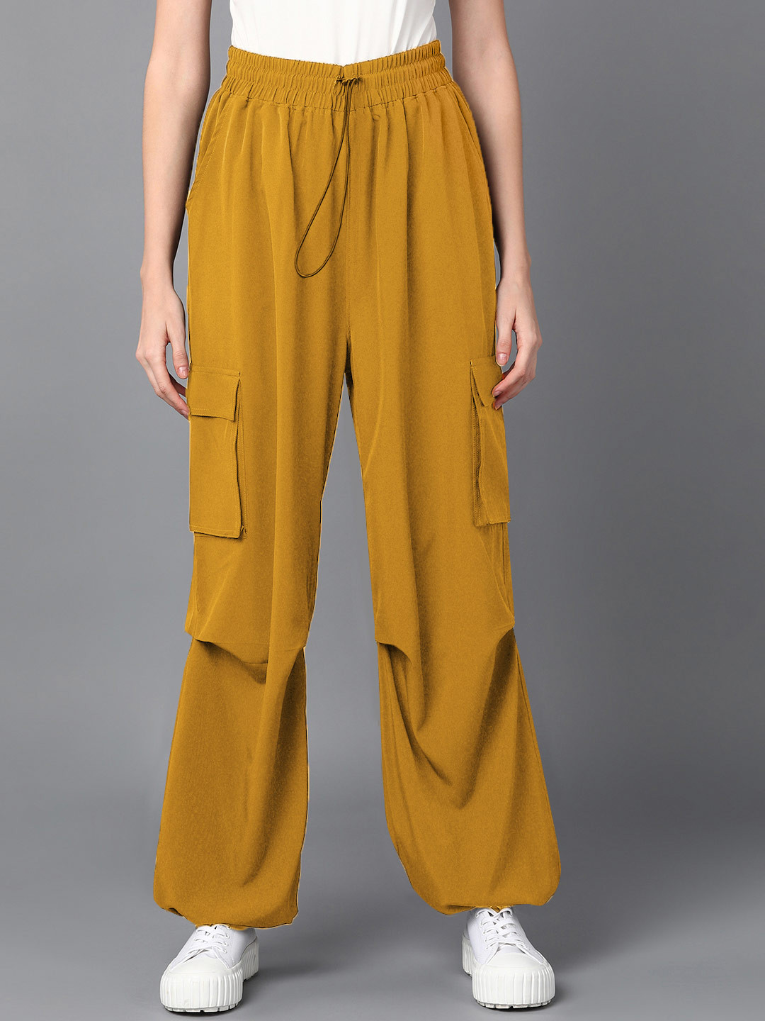 The Roadster Lifestyle Co. Women Mustard Baggy Fit Parachute Rapid-Dry Trousers