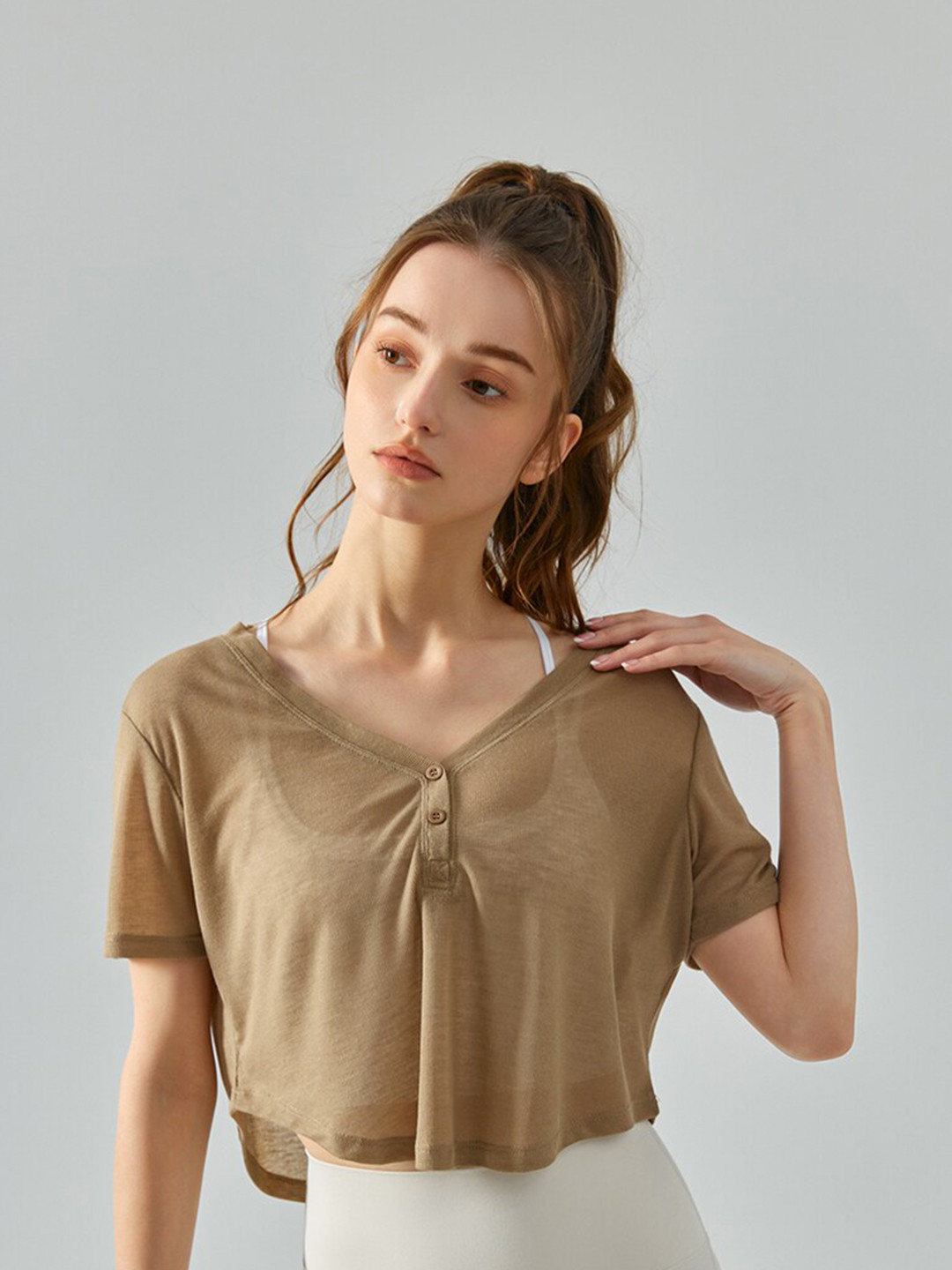 JC Collection V-Neck Sheer Crop Top