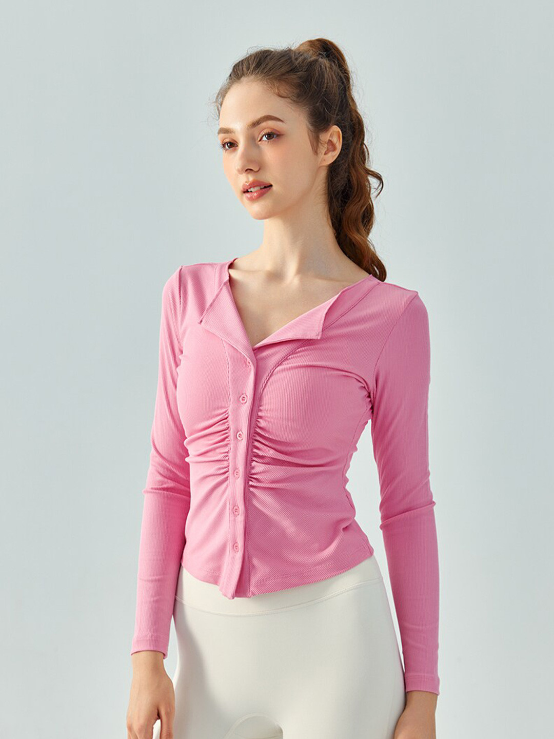 JC Collection V-Neck Long Sleeve Fitted Top