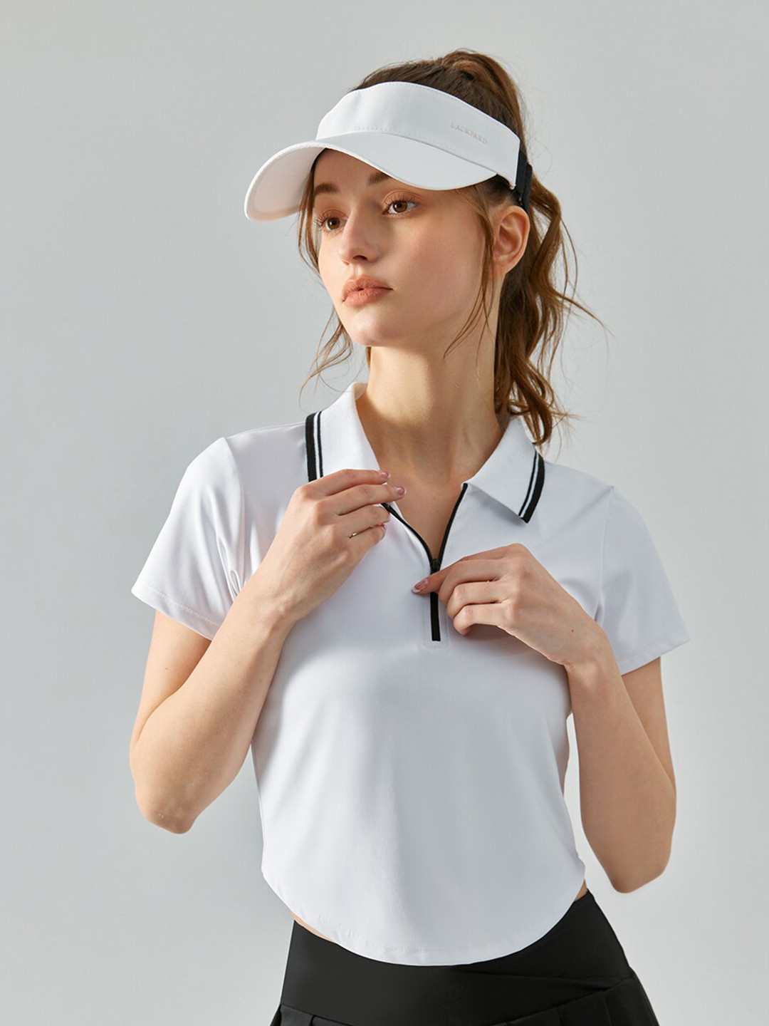 JC Collection Shirt Collar Sports Crop Top