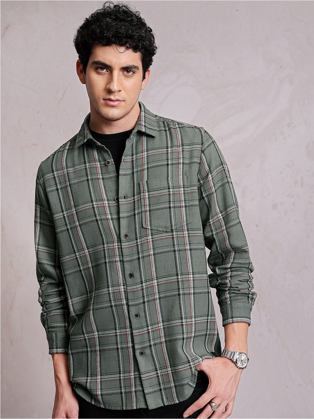 LOCOMOTIVE Dobby Textured Checked Regular Shirt