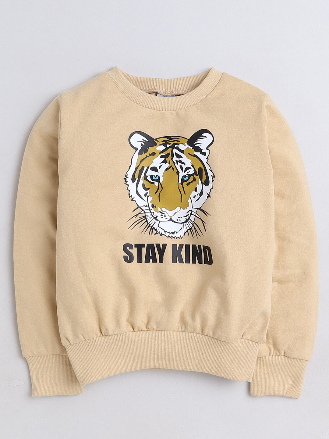 AWW HUNNIE Kids Tiger Printed Round Neck Terry Cotton Sweatshirt