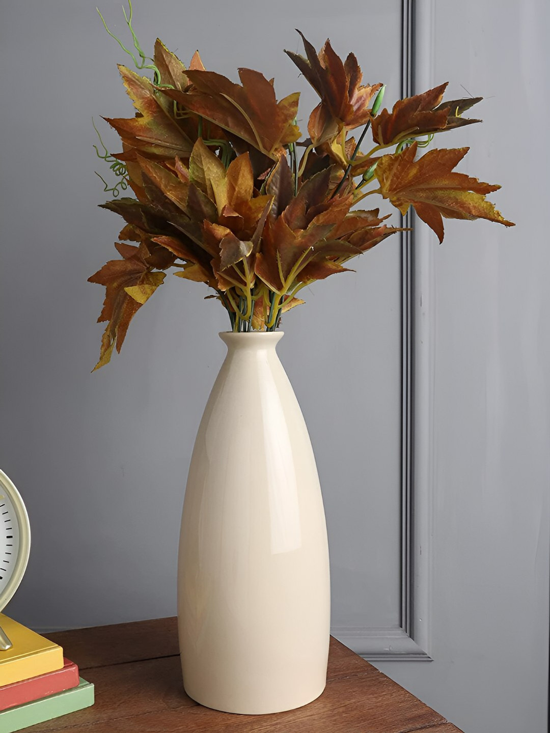 The Decor Lane Off White Solid Cylindrical Ceramic Decorative Vases