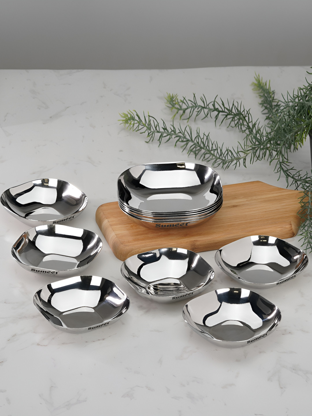 Sumeet 12 Pieces Stainless Steel Mirror Finish Apple Square Bowls