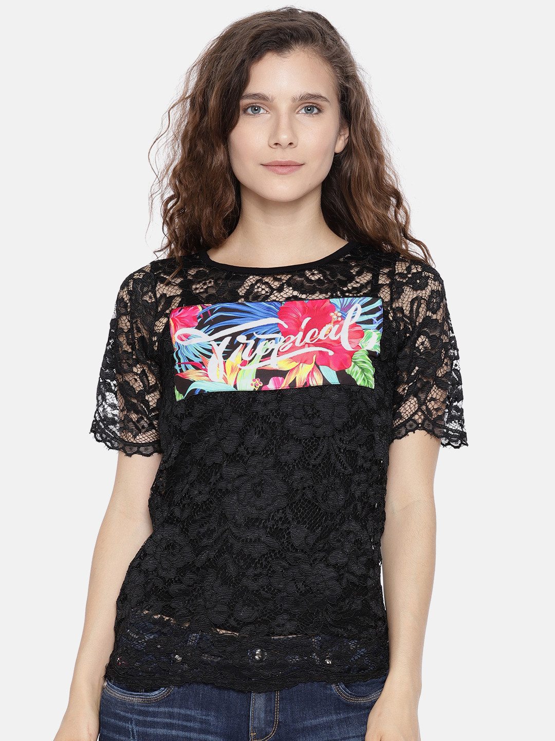 Lee Cooper Women Black Self Design Top