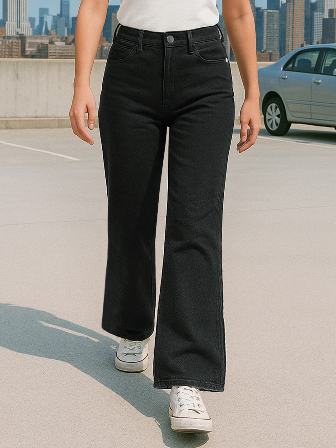 Bewakoof Women Baggy Wide Leg High-Rise Clean Look Cotton Jeans