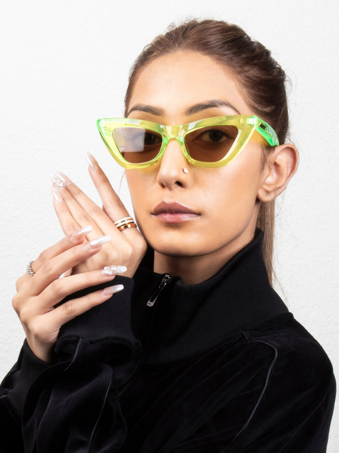 Ted Smith Yellow-Brown Aesthetic Cat-Eye Sunglasses Women With UV Protected Lens