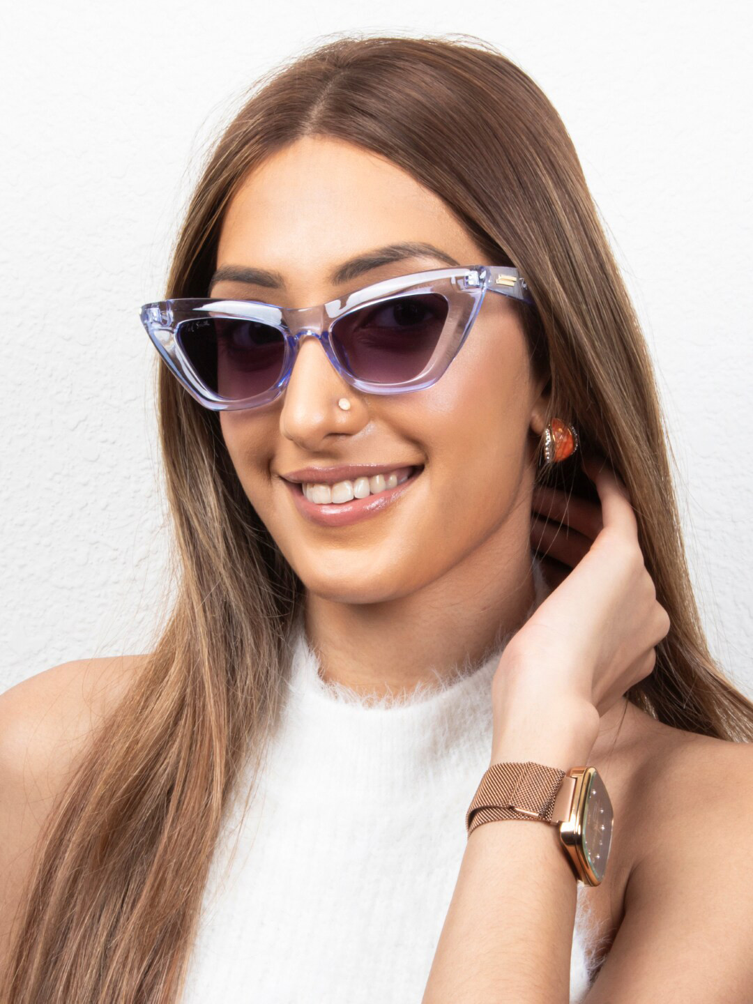 Ted Smith Blue Aesthetic Cat-Eye Aesthetic Sunglasses Women With UV Protected Lens