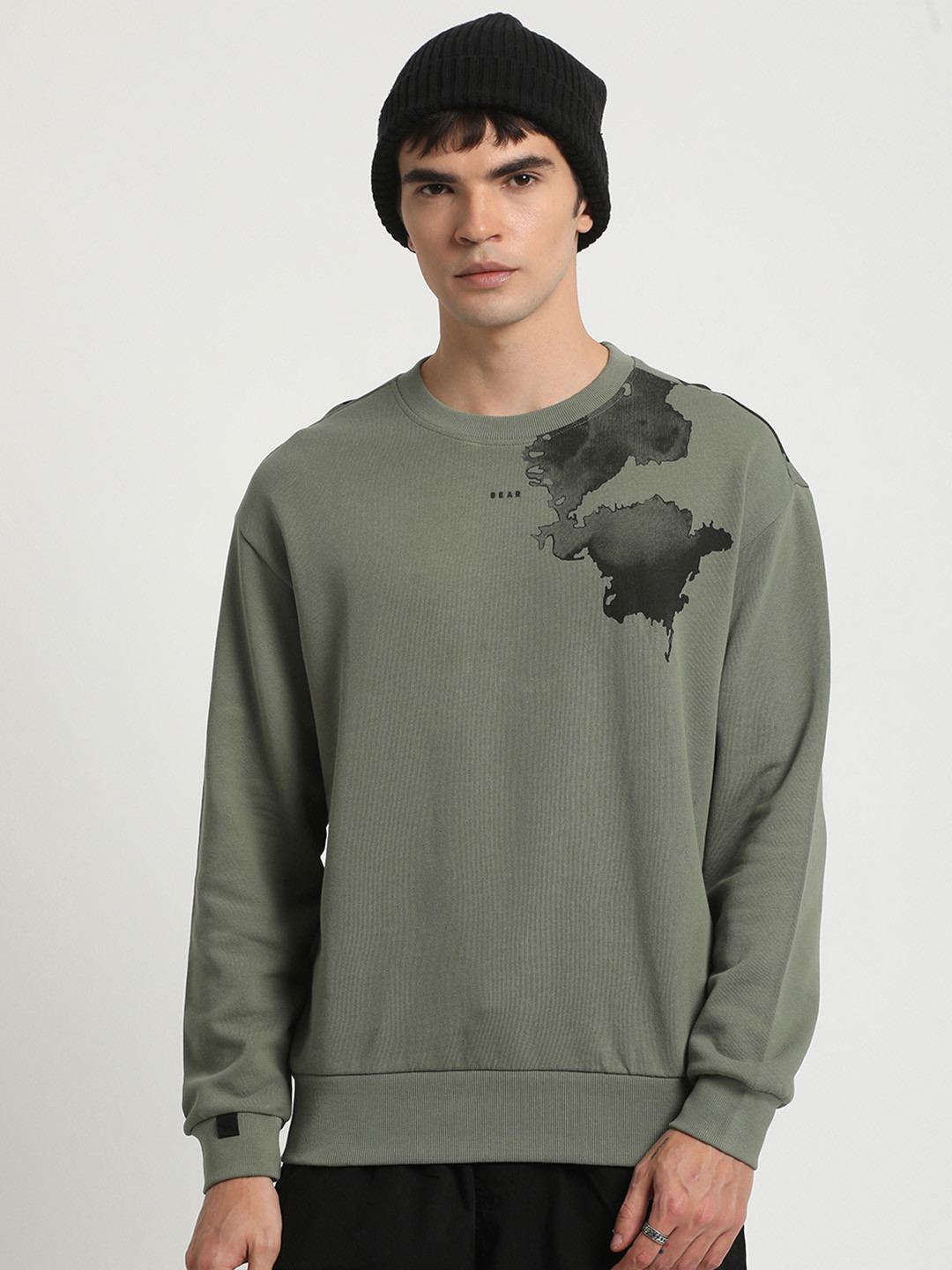THE BEAR HOUSE Green Abstract Printed Pure Cotton Pullover Regular Fit Sweatshirt