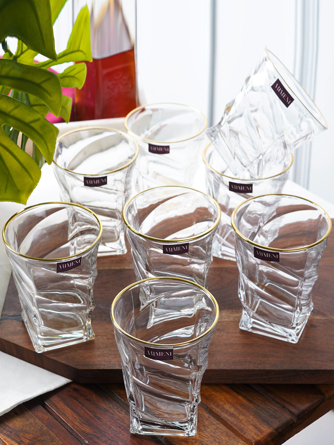 THE ARTMENT Transparent 8 Pieces Swirl Of Passion Crystal Whiskey Glasses 320 ml Each