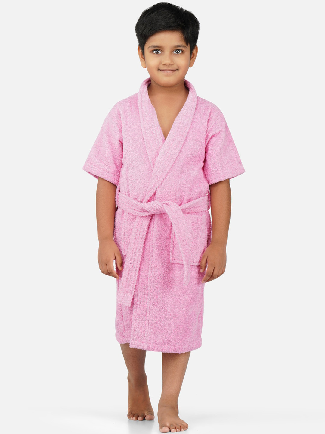 RANGOLI Mini Noble, 400 GSM Purple Solid Cotton Drawstring Midi Bath Robe-11-12Y