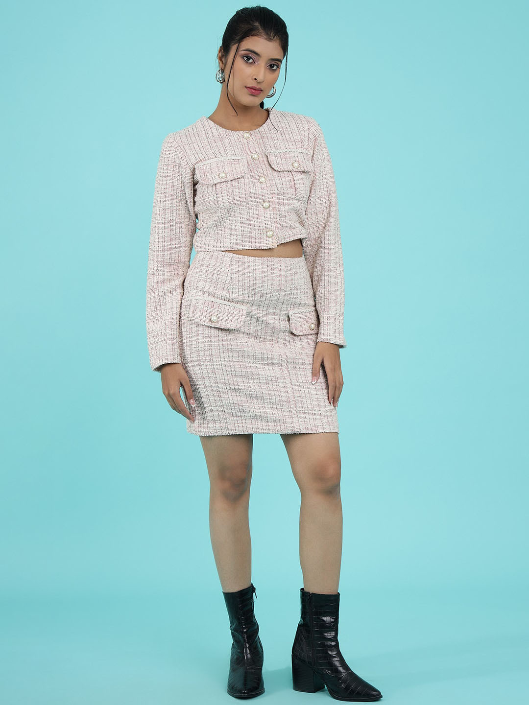 DELAN Crop Jacket & Mini Skirt Co-Ords Set