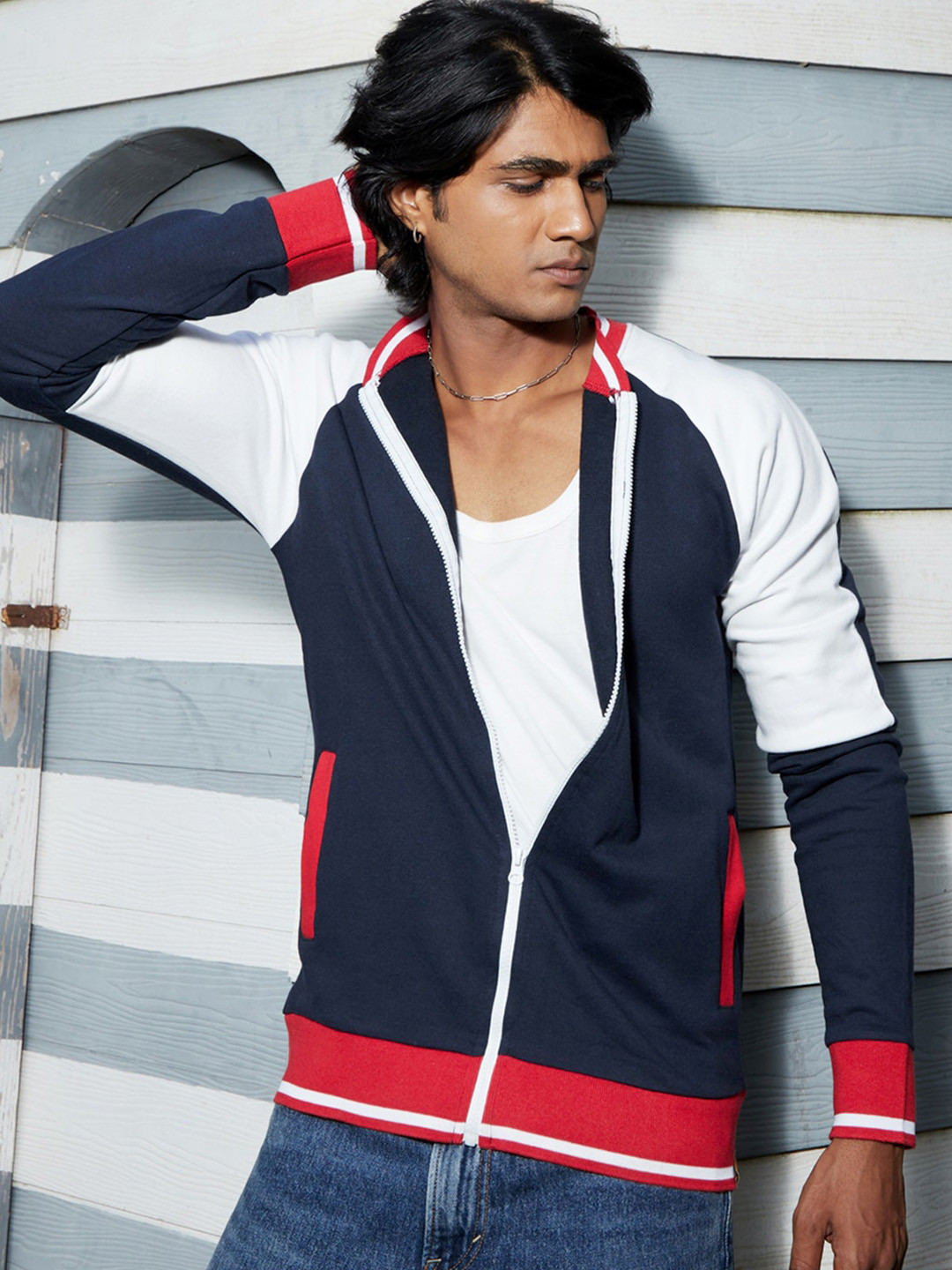 Campus Sutra Colourblocked Windcheater Cotton Biker Jacket